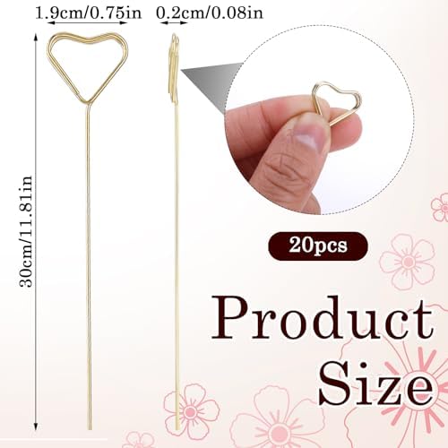 20Pcs Heart Shape Flower Card Holder Stick for Wedding and Party