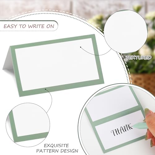 Whaline 100Pcs Sage Green Place Cards Wedding Seating Cards Tented Cards Party Supplies