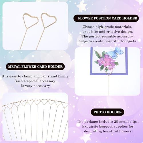 20Pcs Heart Shape Flower Card Holder Stick for Wedding and Party