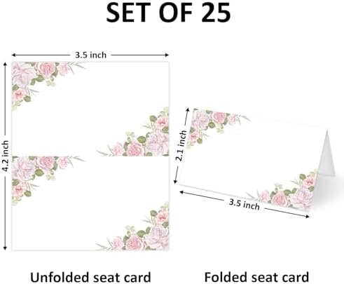Pink Flower Place Cards Set of 25 Wedding Reception Party Cards