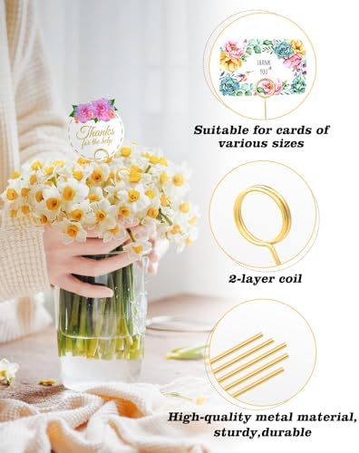 30Pcs Gold Round Floral Card Holder Picks