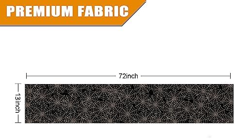 Halloween Table Runner Spider Web Black Linen 13x72 Inch