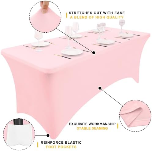 Smiry 2 Pack Spandex Table Cloth 4FT Pink