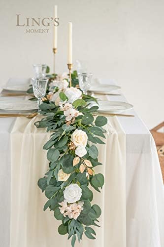 Lings Moment 14 Ft Ivory Sheer Table Runner with Silver Sparkle