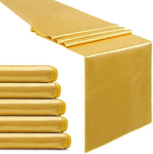 Set of 5 Gold Satin Table Runners 12x108 Inch