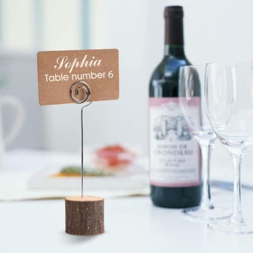 Senover 10pc Place Card Holders with 20pcs Cards Rustic Wood Base