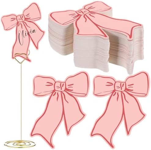 120 Pcs Pink Bow Place Cards for Parties and Events