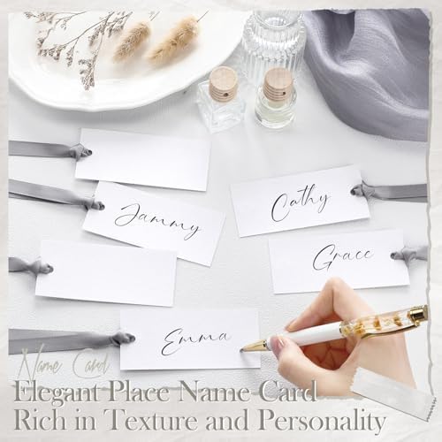 50 Pcs Silver Place Cards with Sateen Ribbon