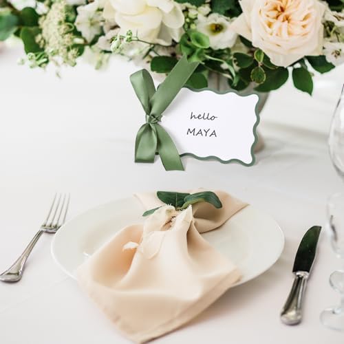 200 Pcs Scallop Name Place Cards with Ribbon Sage Green