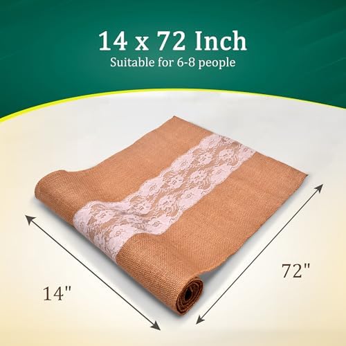 Elegant Burlap Lace Table Runner Pack of 3 14x72