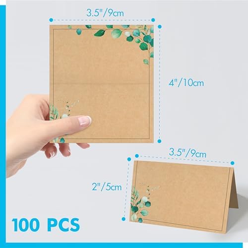 100 PCS Kraft Place Cards with Green Plant Design