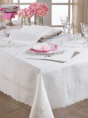 Saro Lifestyle Braided Embroidery Table Runner White 16x68