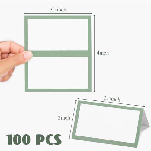 Whaline 100Pcs Sage Green Place Cards Wedding Seating Cards Tented Cards Party Supplies