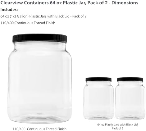 Plastic Storage Jars with Leak Proof Lids BPA Free 64oz 2PK Black
