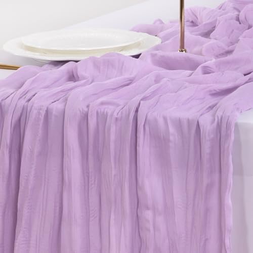Socomi 6pcs Lilac Purple Lavender Cheesecloth Table Runner 120 Inch 10FT