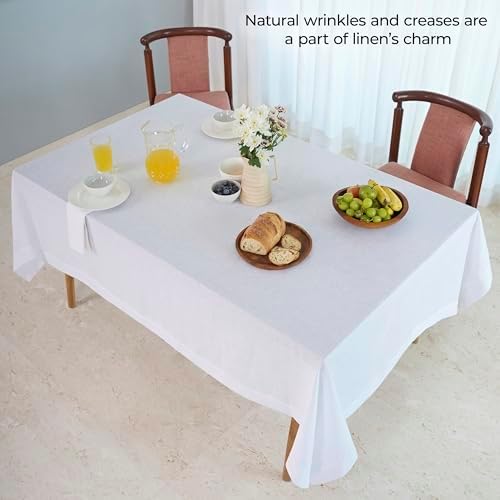 DMoksha Homes White Linen Tablecloth 60x120 Inch