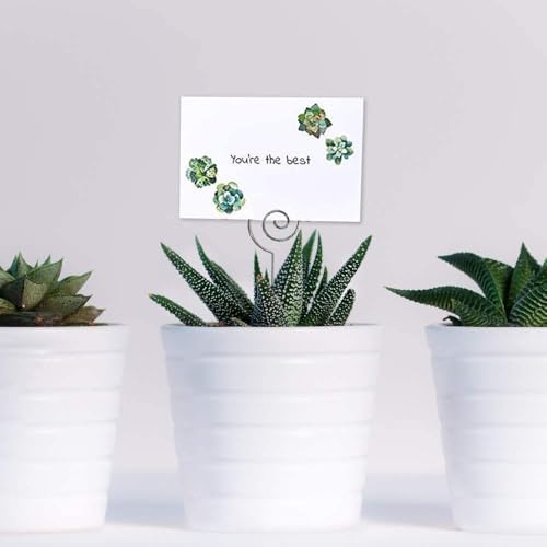 HOHIYA 50pc Silver Floral Card Holder Pick Stick