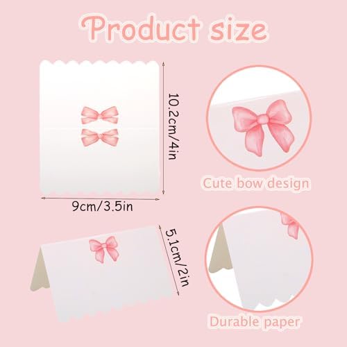 100 Pcs Pink Bow Place Cards 5 Designs