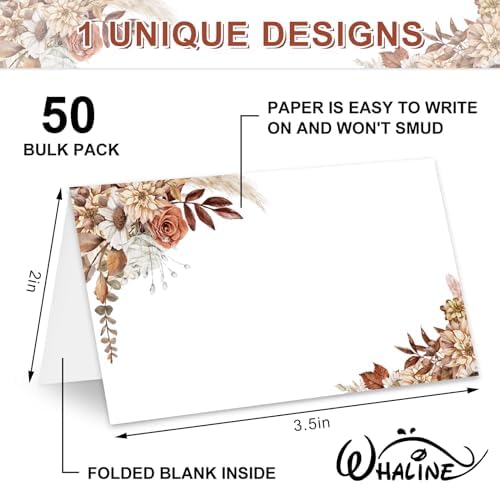 Whaline 50Pcs Floral Tented Place Cards for Weddings and Events