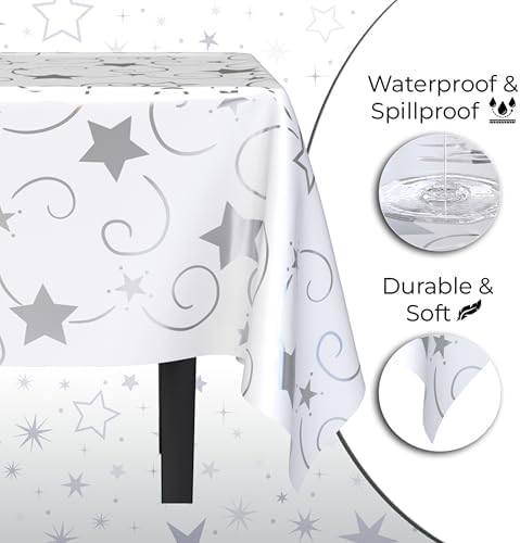 Exquisite Silver Star Tablecloths 12-Pack Disposable
