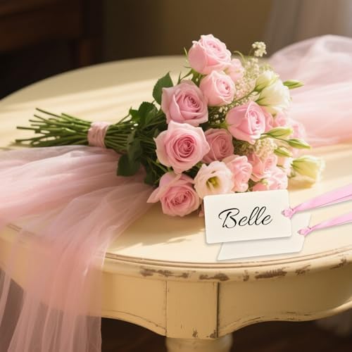 50 Pcs Blank Name Place Cards with Satin Ribbon Pink