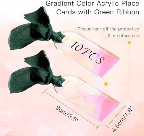 10PCS Iridescent Acrylic Place Cards with Ribbon