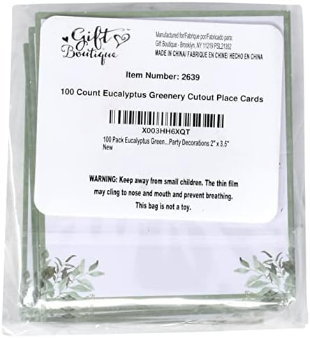 Gift Boutique 100 Pack Eucalyptus Place Cards
