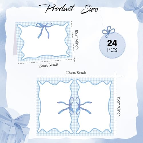 Maitys 24 Pcs Blue Gingham Place Cards for Picnic Party