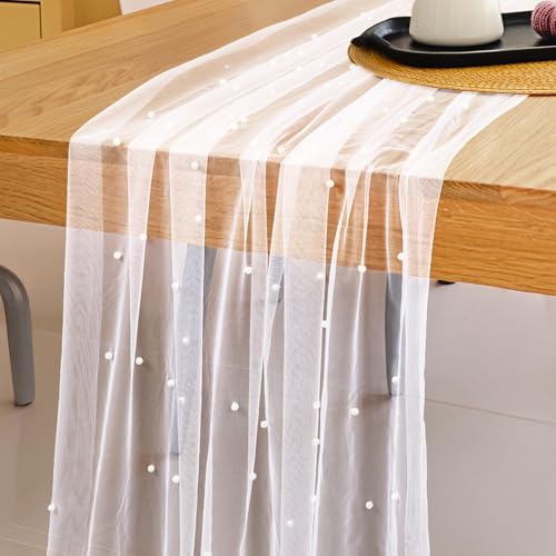 Pearl Table Runner Set of 2 White 10 Ft Wedding Tablecloth