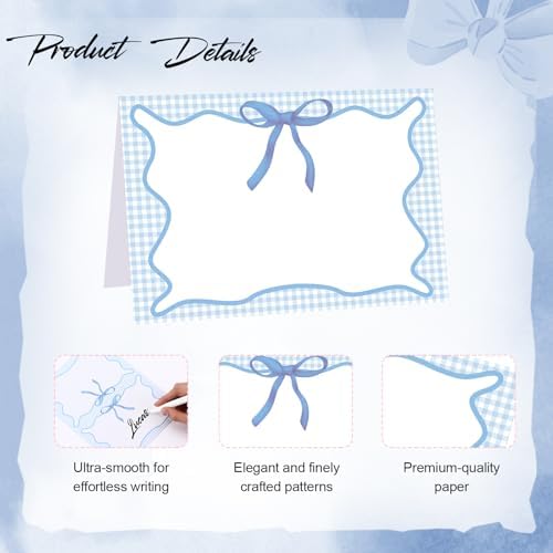 Maitys 24 Pcs Blue Gingham Place Cards for Picnic Party