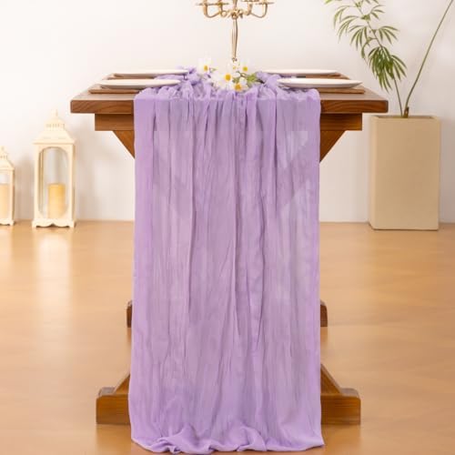 Socomi 6pcs Lilac Purple Lavender Cheesecloth Table Runner 120 Inch 10FT