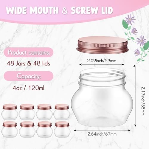 48 Pcs 4 Oz Clear Plastic Jars with Rose Gold Lids