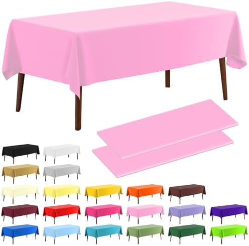 CXPSINC 2 Pack Pink Plastic Tablecloths 54x108 Inches