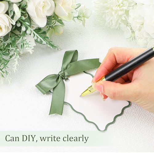 200 Pcs Scallop Name Place Cards with Ribbon Sage Green