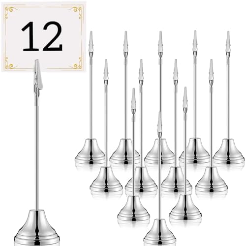 12 Pcs 8 Inch Place Card Holder with Alligator Clip Silver