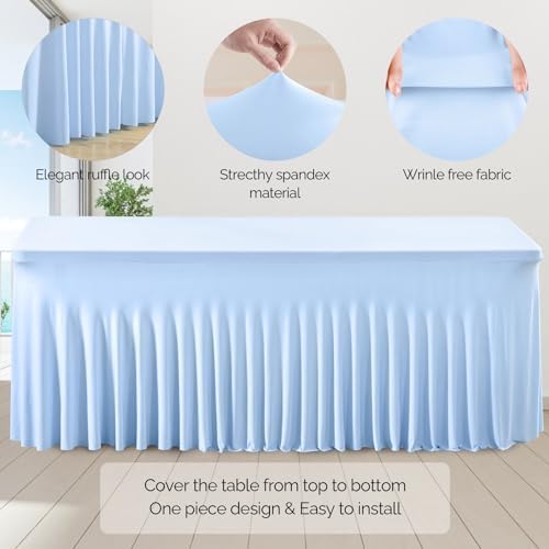 2 Pack Baby Blue Spandex Tablecloths for 6 Foot Rectangle Tables