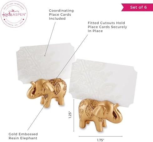 Kate Aspen Lucky Golden Elephant Place Card Holders Set of 6
