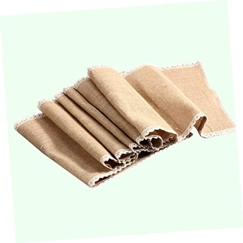 MAGICLULU 30x245cm Burlap Table Runner with Lace Edging