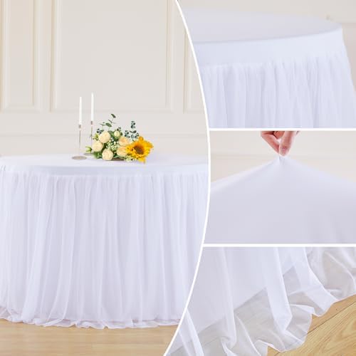 Suppromo White Round Tulle Tablecloths 72 Inch