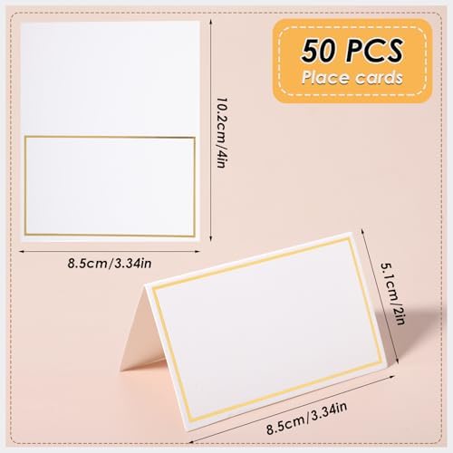 Abeillo 50Pcs White Blank Place Cards with Gold Foil Border