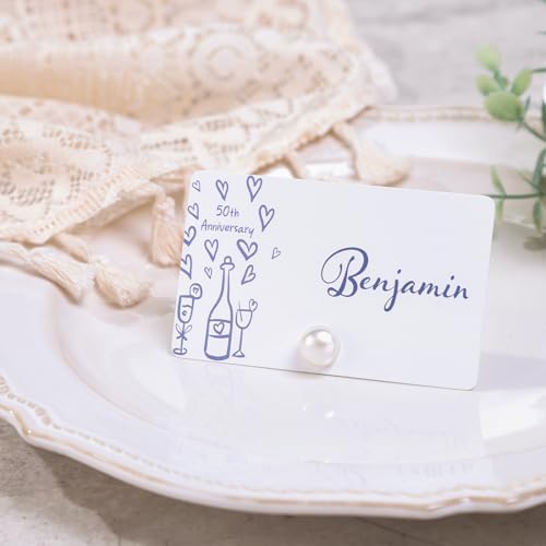 UNIQOOO 12Pcs Ivory Pearl Place Card Holders Set