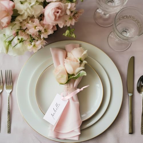 50 Pcs Blank Name Place Cards with Sateen Ribbons for Wedding Party