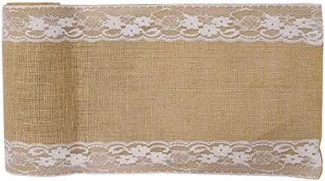 MDS 5 Piece Natural Burlap Table Runners with White Lace