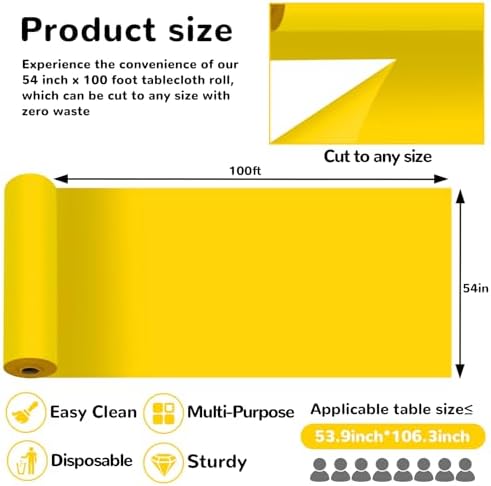 100 Ft X 54 Inch Plastic Table Cloth Roll Yellow