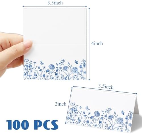 Whaline 100 Pcs Blue Floral Place Cards