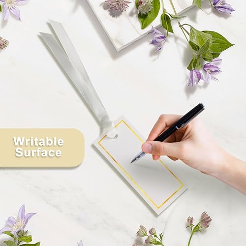 50 Pcs Gold Foil Name Place Cards with Ribbon for Events