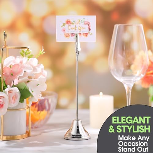 12 Pcs 8 Inch Place Card Holder with Alligator Clip Silver
