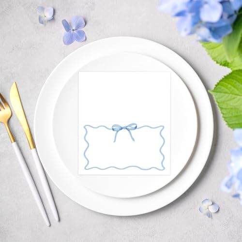 Whaline 100 Pcs Blue Bow Place Cards for Parties