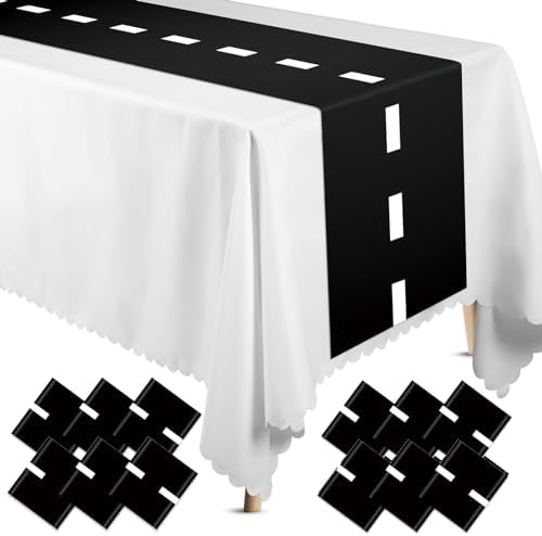 Preboun 12 Pcs Plastic Checkered Table Runner Race Track Theme