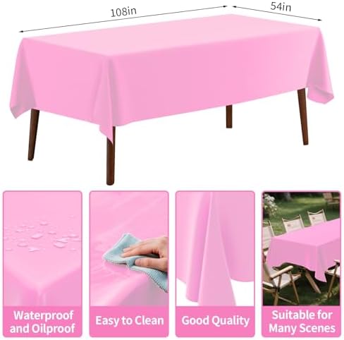 CXPSINC 2 Pack Pink Plastic Tablecloths 54x108 Inches
